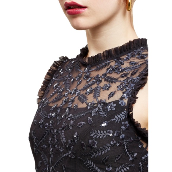 Needle & Thread Clover Embroidered Tulle Long Black and Sequin Dress. US Size 6. - Picture 6 of 9